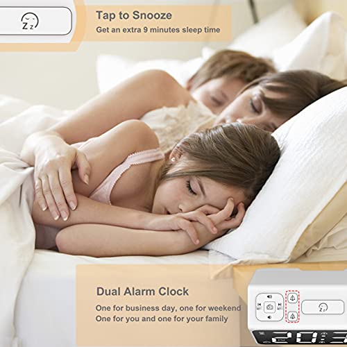 AUROULA Bedside Alarm Clock for Kids, Adults and Heavy Sleepers with Night Light, Sleep Aid, Large Display Time / Snooze / FM Radio / 7 Natural Sounds, 2 Alarms, and Easy Travel Settings