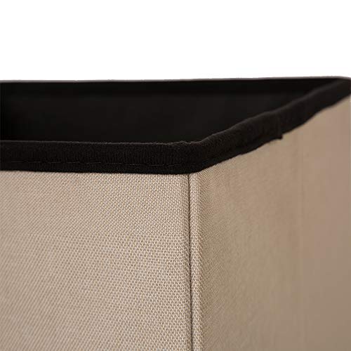 Glitzhome Foldable Linen Storage Ottoman Storage Cubes with Padded Seat Foot Rest, Cream