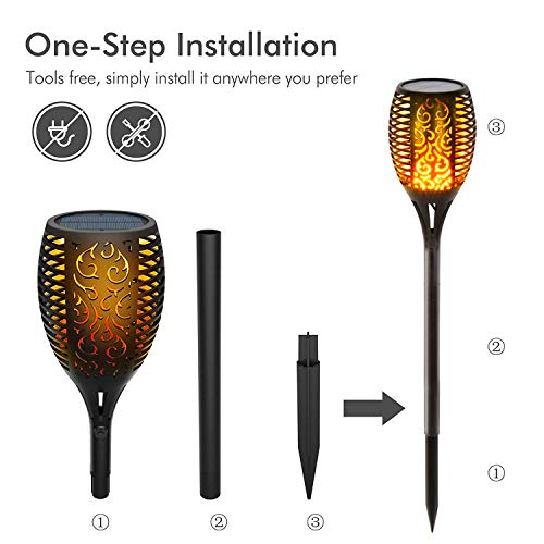 BAXIA TECHNOLOGY Solar Lights Outdoor, Waterproof Dancing Flickering Flame Torch Lights, 96 LED Solar Powered Flame Lights Dusk to Dawn Auto On/Off Security Torch Light for Patio, Pathway (2 Pack)