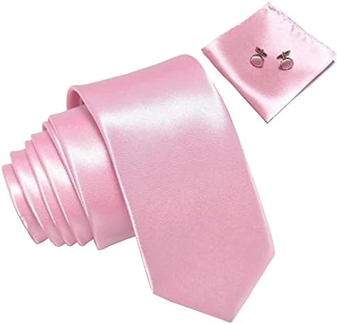 KINGSQUARE Solid Color Men's Tie, Pocket Square, and Cufflinks matching set