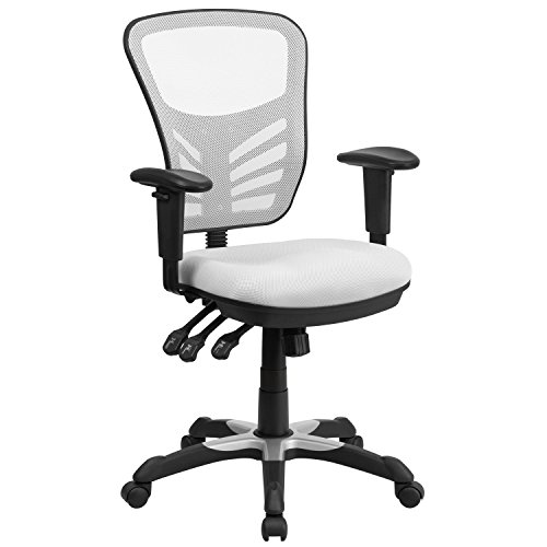 Flash Furniture Mid-Back White Mesh Multifunction Executive Swivel Chair with Adjustable Arms