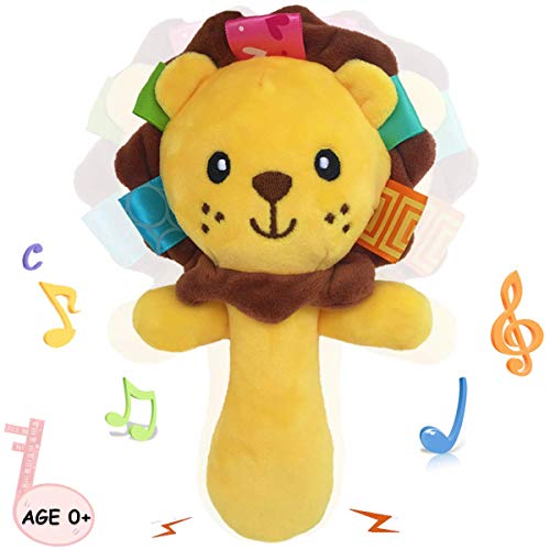 Soft Baby Rattle Toys for 0 3 6 9 Month Plush Lion Stuffed Animal Hand Rattles Squeaker Sticks for Toddlers Girls Boys - Thumbnail 4