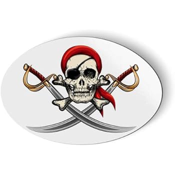 AK Wall Art Pirate Skull Jolly Roger Oval - Magnet - Car Fridge Locker - Select Size