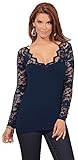Women's Fitted Cotton Casual Scalloped Floral Lace V Neck Long Sleeve Shirt Top