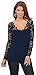 HOT FROM HOLLYWOOD Women's Fitted Cotton Casual Scalloped Floral Lace V Neck Long Sleeve Shirt Top
