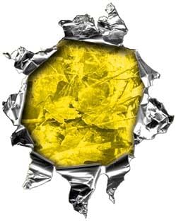 Interior Wall Design Mini Rip Torn Metal Bullet Hole Style Graphic Decal / Stricker in Yellow Camouflage