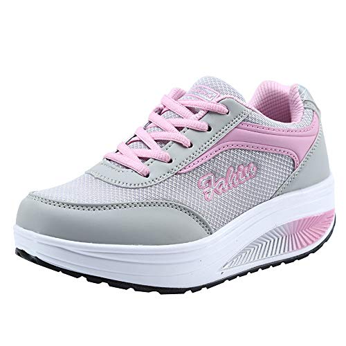 High Heel Wedge Sneakers for Women,Lightweight Soft Bottom Fitness Tennis Platform Shoes (Pink, US 7)