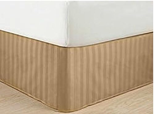 600 TC Stripe Pattern 100% Egyptian Cotton 15 Inch (38 CM) Fall 1 Piece Bed Skirt All Sizes &amp; Colors (TWIN , Beige)