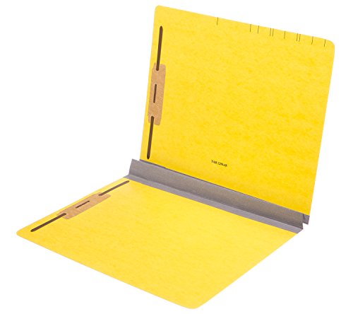 TAB Top Tab Pressboard Classification Folder - 2" Expansion, 2 Fasteners, Letter Size, Canary, 10/Box