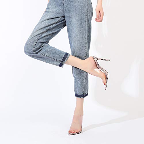 vivianly Womens Clear Pointed Toe Stiletto Heel Mules High Heels Slip on Dress Sandals