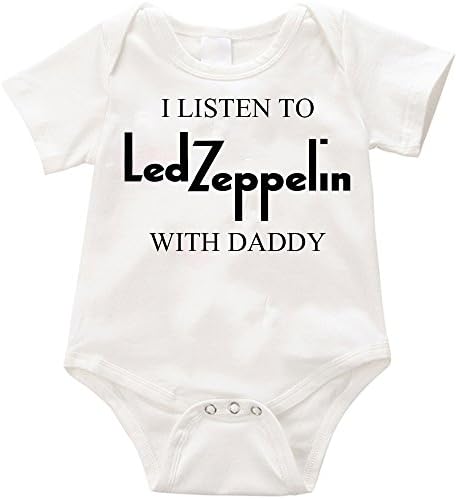 TallyWear USA I Listen to Led Zeppelin with daddy funny onesie Romper Style 2 (3-6months, White)