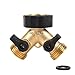 GESURA 2 Way Brass Garden Hose Pipe Connector Splitter Y Shape Valve Adapter Irrigation Tap + Extra 1 Rubber Hose Gasket