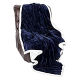 LANGRIA Sherpa Blanket Super Soft Warm Breathable Lightweight Reversible Bed or Couch Throw Fleece Blanket Eco-Friendly Easy Care for Winter (60 x 80 inches Twin Size, Navy Blue)