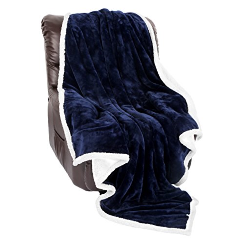 LANGRIA Sherpa Blanket Super Soft Warm Breathable Lightweight Reversible Bed or Couch Throw Fleece Blanket Eco-Friendly Easy Care for Winter (60 x 80 inches Twin Size, Navy Blue)