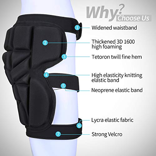 3D Protective Hip Pad Protective Gear Guard Drop Resistance Hip Butt Tailbone EVA Padded for Ski Roller Skating Skateboarding Snowboard Ice Skating Hockey Cycling Fits Kids Teens Adults (S) Black - Thumbnail 2