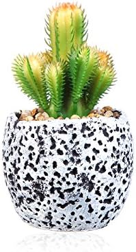 Artificial Succulent Plants Mini Green Faux Succulent Cactus Fake Flowers in Black and White Planter Pots for Home&amp;Office Decor