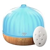 500mL Diffusers for Essential Oils, TaoTronics Diffuser with Remote Control Up to 20 ft, Wood Grain Base, Cool Mist Humidifier for Kids, Dual Mist Mode, 14 Colors Lighting & Waterless Shut-Off