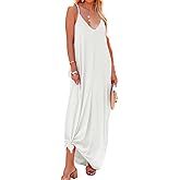 Poetsky Womens Casual Strappy V Neck Sleeveless Flowy Pockets Loose Long Maxi Beach Dress Sundress