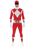 Disguise Sabans Mighty Morphin Power Rangers Red Ranger Bodysuit Mens Adult Costume, Red/White, X-Large/42-46