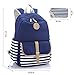 Sqodok Canvas Backpack, 14 Inch School Backpack Laptop Bag with USB Charger Port, Striped Travel Daypack School Bookbag for Women, Blue