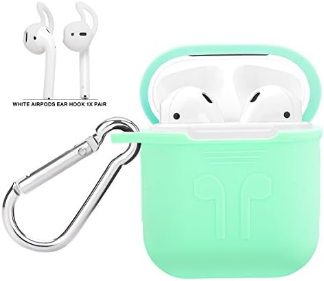 AirPods Case, Airpods Ear Hook, AirPods Silicone Protective Case with AirPods Hooks For Apple AirPods Charging Case Cover, Airpods Shock Proof Protective Cover - Mint Green