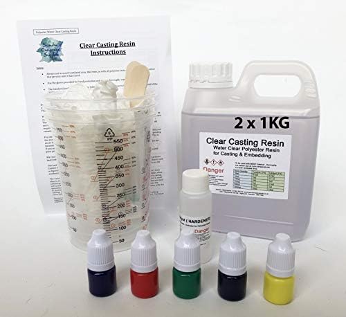 Water Clear Casting Cast Resin (Polyester) with Colour Pigments & Accessories. Various Size Kits Available 0.5kg, 1.0 Kg, 2.0 Kg and 5.0 Kg (2.0 Light Blue)