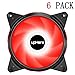 upHere 6-Pack 120mm 3-Pin High Airflow Quiet Edition Red LED Case Fan for PC Cases, CPU Coolers, and Radiators T3RD3-6
