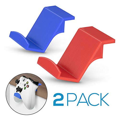 Game Controller Desktop Stand Holder (2 Pack) for XBOX ONE 360 SWITCH PS4 STEAM PC NINTENDO, Universal Gamepad Accessories – No screws, Stick on, Red & Blue By Brainwavz