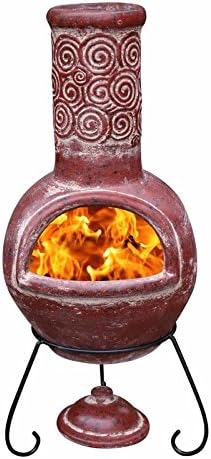 Classic Design Outdoor Portable Clay / Steel Wood Chimney with Stand & Lid Included (Materials: Steel, Color: Red) (110 cm H x 45 cm W x 45 cm D)