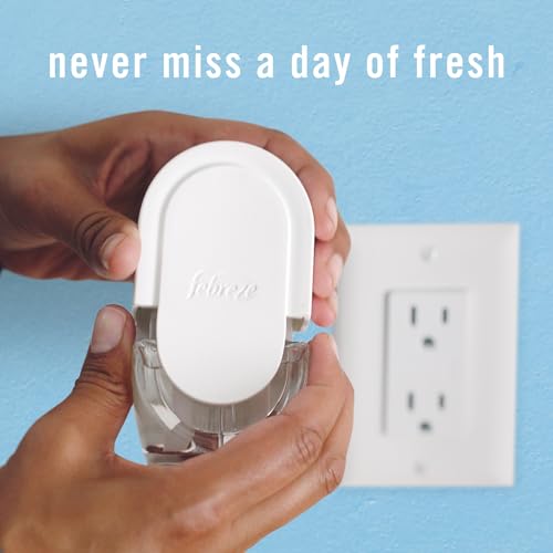 FEBREZE PLUG IN AIR FRESHENER, ODOR-FIGHTING SCENTED OIL STARTER KIT, AIR FRESHENERS FOR HOME AND BATHROOM AND KITCHEN, LONG LASTING FOR STRONG ODORS, GAIN ORIGINAL SCENT, WARMER + 2 REFILL
