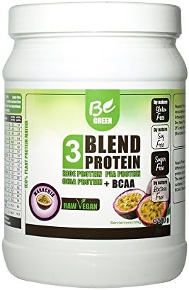 BeGreen – 3 Blend Protein – 500g – Passion Fruit – Chia Protein + BCAA Rice, Rice, Pea Pea & Chia Protein Raw Vegan, Gluten Free, Soy Sugar, Lactose Free