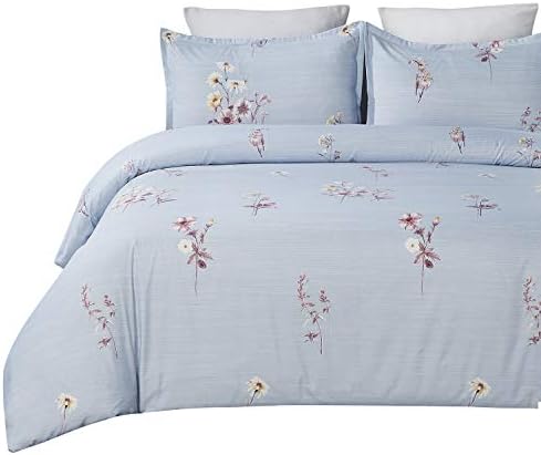 Vaulia Lightweight Microfiber Duvet Cover Set, Printed Floral Pattern, Blue - King Size