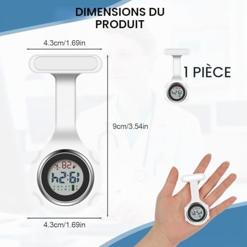 Montre Infirmière Broche Montre Infirmière en Silicone avec Clip Infirmières Poche FOB Montres Suspendue Poche Broche Fob Montres pour Infirmières Médecin Blanc