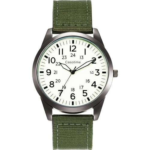 Reloj táctico militar Casotime para hombre - Reloj analógico de cuarzo con esfera luminosa, resistente al agua hasta 30 m, correa de nylon y segundero | Reloj de pulsera unisex para ejército y deporte