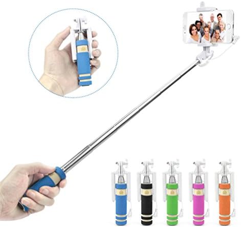 Peres® 5.5 Inch Ultra Compact Foldable Quicksnap Pocket Size Monopod Extendable Wired Mini Selfie Stick with Remote Shutter with Adjustable Phone Holder for Iphone 6 6s Plus 5 5s(blue)