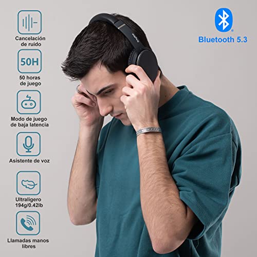 Srhythm Auriculares inalámbricos NC25 Bluetooth 5,3,Auriculares Ligeros con cancelación de Ruido sobre la Oreja con Baja latencia, Modo de Juego