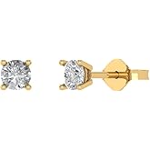 14K Yellow Gold Plated 925 Sterling Silver Push Back Dainty Stud Earrings for Women - 0.5 cttw Round Cut White Sapphire