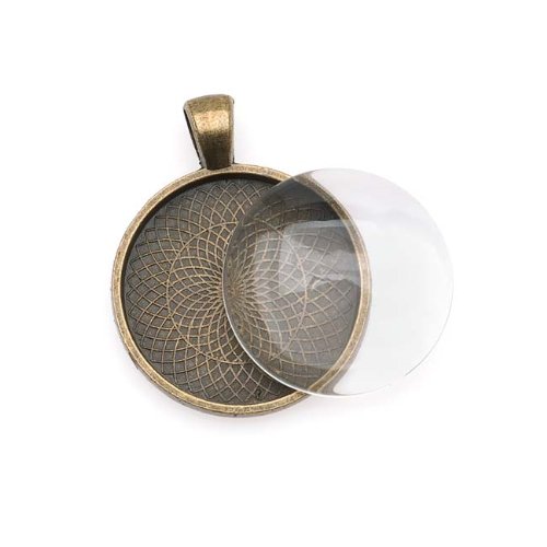 Beadaholique Antique Brass Color Round Bezel with Glass Round Cabochon, 25mm