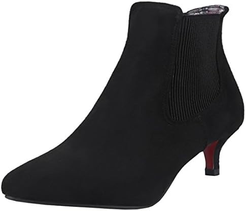 Artfaerie Women's Kitten Heel Pointed Toe Nubuck Leather Court Shoes Elegant Slip On Ankle Boots