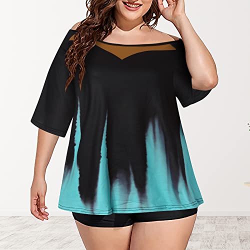 Hatoys Womens Tops Off Shoulder T Shirt Short Sleeve Tie Dye Flame