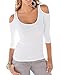 ZJCT Women's Open Cold Shoulder Stretch Long Sleeve Tee Shirt Casual Blouse Tops White M