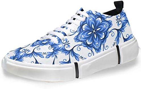 FAJRO Abstract Floral Seamless Pattern Blue White Gzhel Men's Memory-Foam Lace-up Sneaker