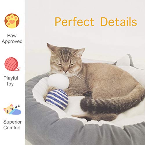 Cat Bed Round Pet Bed for Cats, Kittens, Puppies and Small Dogs / 18.5 inch Washable Pet Bed with Waterproof Bottom and Free Blanket