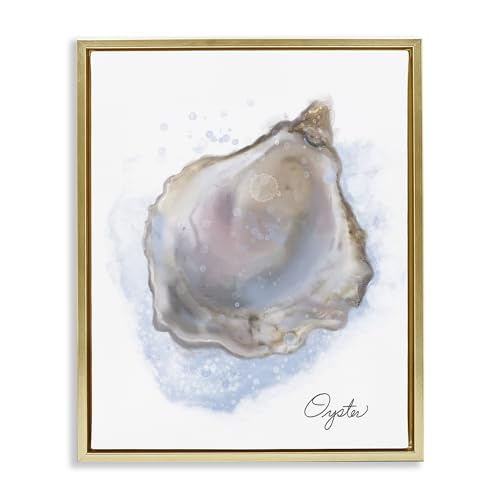 Stupell Industries Coastal Seafood Oyster Gold Framed Floater Canvas Wall Art d…