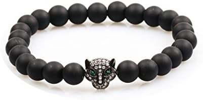 GOODYEZZ Panther Matt Onyx Black Gemstone Beaded Stretch Bracelet 8mm Round Beads 7" Men's Wristband