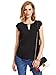 MakeMeChic Women's Casual Plain Scallop Cutout Cap Sleeve Blouse Top Black M