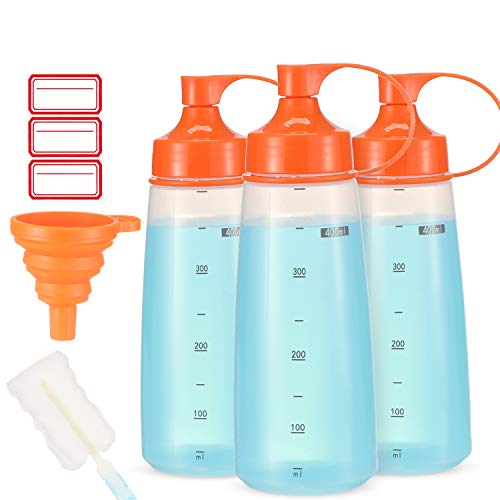 Condiment Squeeze Bottle Wide Mouth, Ondiomn 3 Pack 400ml Empty