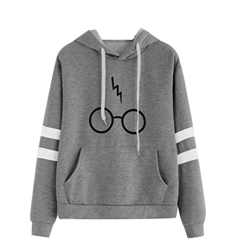 AMSKY Women Teen Girls Hoodie, Print Stripe Long Sleeve Sweatshirt Hooded Pullover Tops Blouse with Pockets (XL, Gray)
