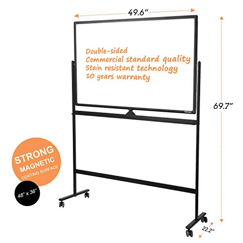 Dry Erase Whiteboard Easel on Wheels 48'' x 32'' Large Double Sided