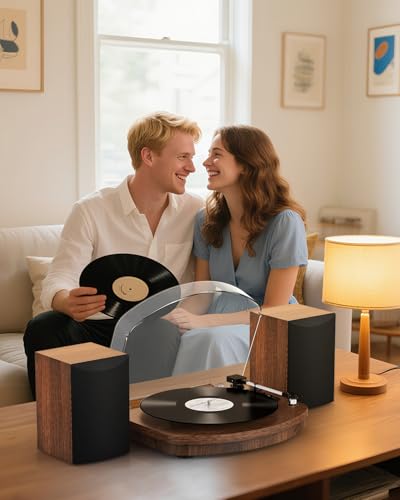 Vinyl Turntable with Two Stereo Speakers, Wireless Belt Drive Turntable 3 Speeds AT-3600L Cartridge Vintage RCA Output
